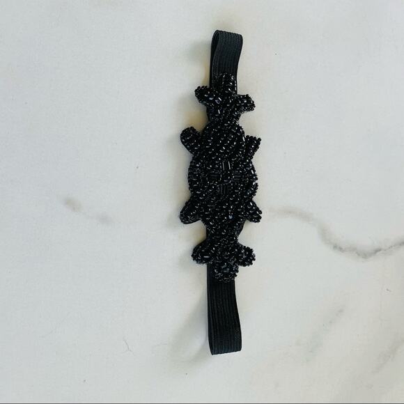 Black Beaded Embellished Stretch Headband OSFA - Picture 1 of 2